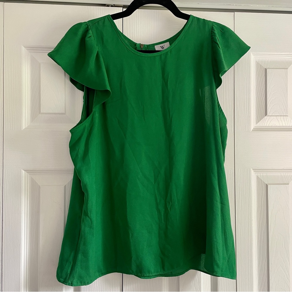 Green flutter-sleeve top